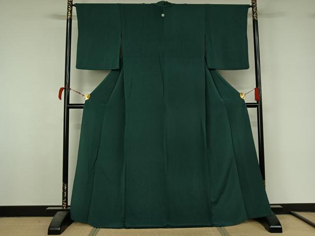 平和屋着物▽上質な色無地 単衣 千歳緑色 鬼しぼ縮緬 正絹 逸品 AABL8946jh