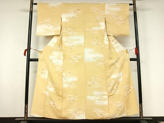 平和屋着物▽上質な小紋 単衣 風景花文 暈し染め 金彩 正絹 逸品 AABL8947jh