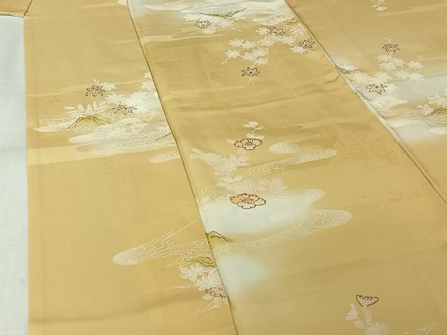 平和屋着物▽上質な小紋 単衣 風景花文 暈し染め 金彩 正絹 逸品 AABL8947jh