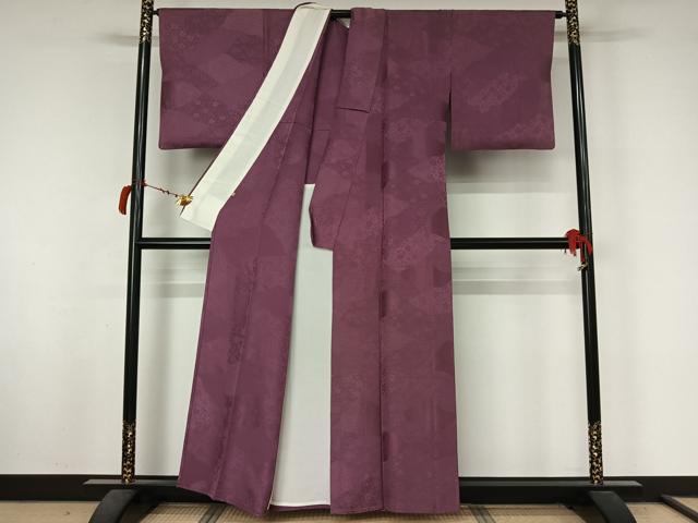 平和屋着物▽上質な色無地 単衣 草花地紋 二藍色 高島屋扱い 正絹 逸品 AABL8951jh