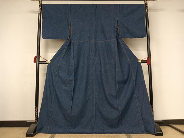 平和屋着物▽デニム着物 単衣 霞文 ロング丈 綿 AABL8963jh