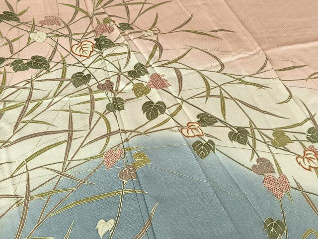 平和屋着物▽訪問着 単衣 唐草文 暈し染め 金彩 正絹 逸品 AABL8966jh
