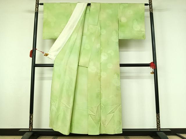 平和屋着物▽上質な小紋 単衣 草花文 暈し染め 正絹 逸品 AABL8969jh