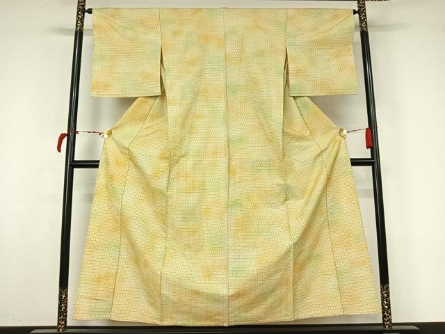 平和屋着物▽上質な紬 単衣 亀甲柄 暈し染め 正絹 逸品 AABL8974jh