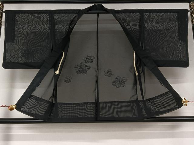 平和屋着物▽羽織 スリーシーズン 春夏秋 塵除け 舞花文 黒地 正絹 逸品 AABL8986jh