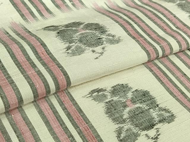 平和屋着物▽上質な紬 単衣 草花文 正絹 逸品 AABL8991jh
