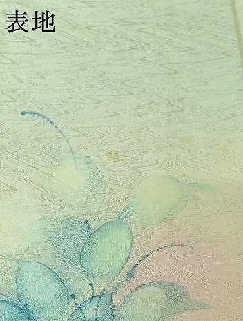 平和屋着物▽訪問着 単衣 手描き 草花文 暈し染め 金銀彩 正絹 逸品 AABL8997jh