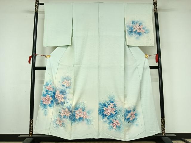 平和屋着物▽訪問着 単衣 手描き 草花文 暈し染め 金銀彩 正絹 逸品 AABL8997jh