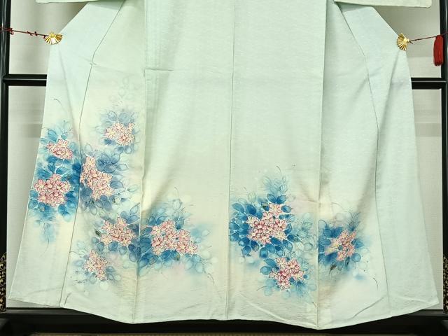 平和屋着物▽訪問着 単衣 手描き 草花文 暈し染め 金銀彩 正絹 逸品 AABL8997jh