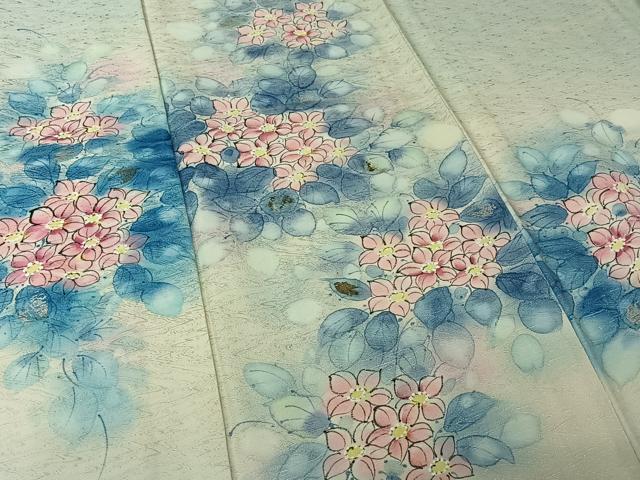 平和屋着物▽訪問着 単衣 手描き 草花文 暈し染め 金銀彩 正絹 逸品 AABL8997jh