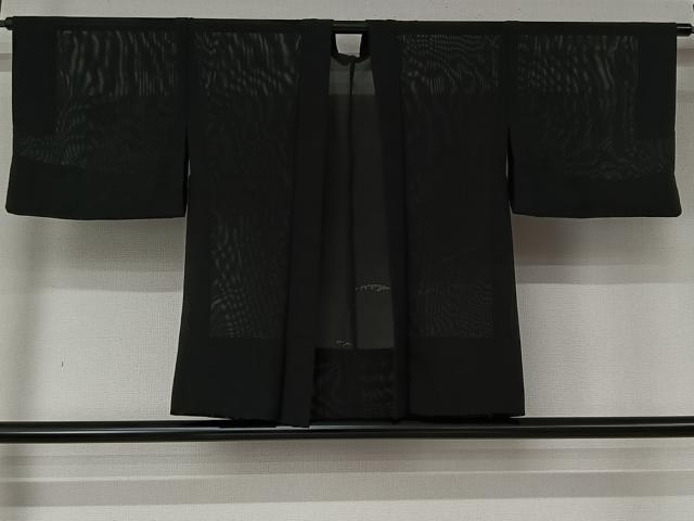 平和屋着物▽羽織 スリーシーズン 春夏秋 塵除け 立波文 黒地 正絹 逸品 AABL9011jh