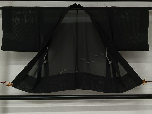平和屋着物▽羽織 スリーシーズン 春夏秋 塵除け 立波文 黒地 正絹 逸品 AABL9011jh