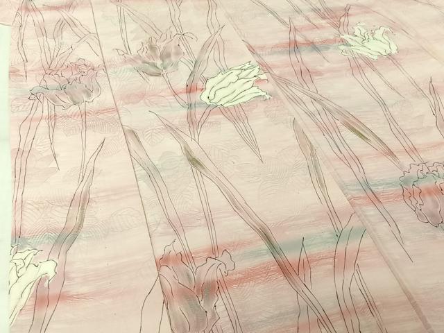 平和屋着物▽上質な小紋 単衣 手描き 草花文 暈し染め 銀彩 正絹 逸品 AABL9012jh