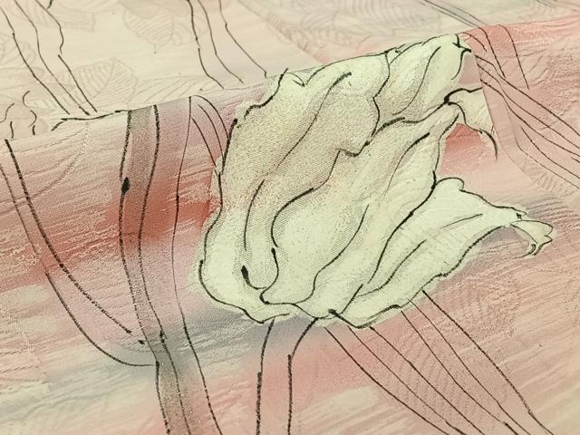 平和屋着物▽上質な小紋 単衣 手描き 草花文 暈し染め 銀彩 正絹 逸品 AABL9012jh