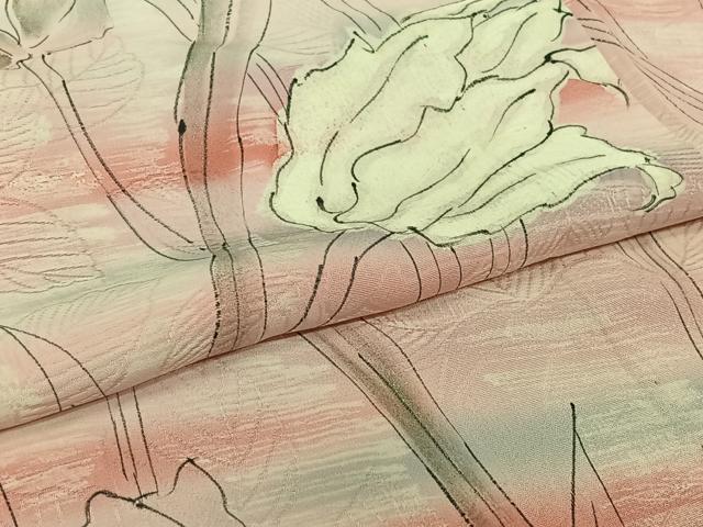 平和屋着物▽上質な小紋 単衣 手描き 草花文 暈し染め 銀彩 正絹 逸品 AABL9012jh