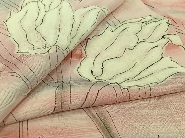 平和屋着物▽上質な小紋 単衣 手描き 草花文 暈し染め 銀彩 正絹 逸品 AABL9012jh