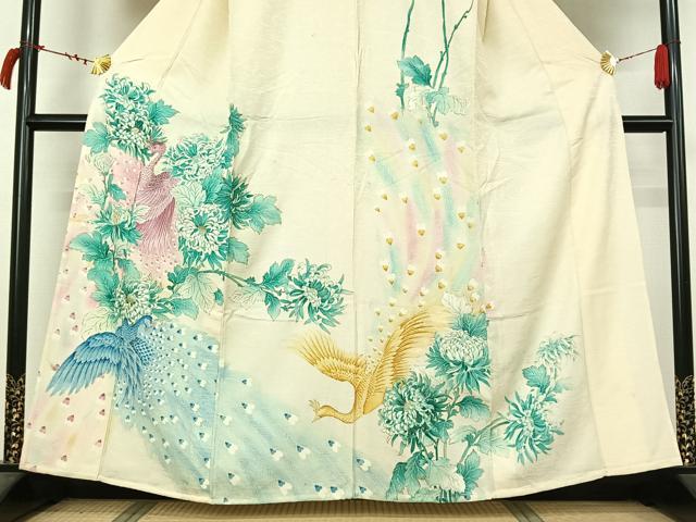 平和屋着物▽訪問着 単衣 孔雀花文 金彩 正絹 逸品 AABL9013jh