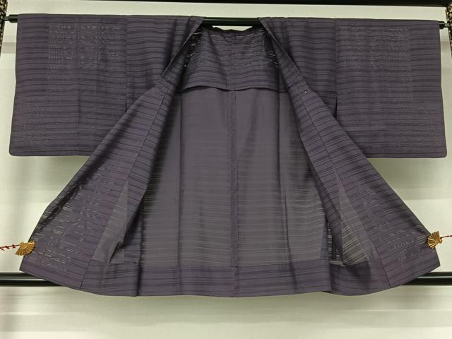 平和屋着物▽道行コート スリーシーズン 春夏秋 塵除け 横段文 紫苑色 正絹 逸品 AABL9018jh