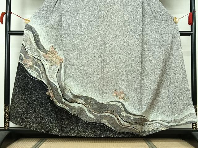 平和屋着物▽中国三大刺繍 スワトウ刺繍 汕頭刺繍 訪問着 単衣 地紙花文 金銀彩 正絹 逸品 AABL9022jh