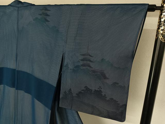 平和屋着物▽訪問着 無双 紗袷 紗×絽 風景文 金彩 さが美扱い 正絹 逸品 AABL9023jh