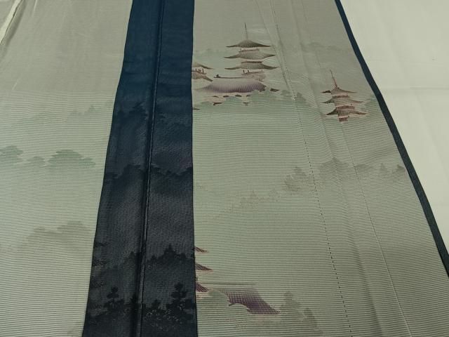 平和屋着物▽訪問着 無双 紗袷 紗×絽 風景文 金彩 さが美扱い 正絹 逸品 AABL9023jh
