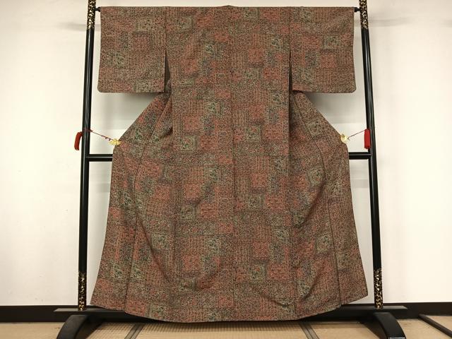 平和屋着物▽小紋 単衣 更紗花文 洗える着物 AABL9026jh