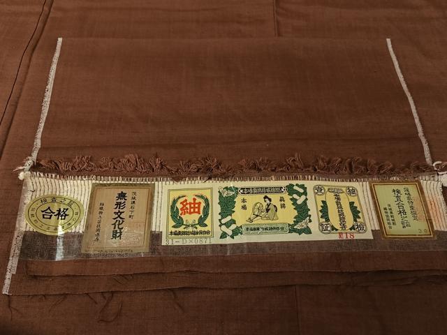 平和屋着物▽本場真綿結城紬 単衣 赤褐色 証紙付き 正絹 逸品 未使用 AABL9037jh