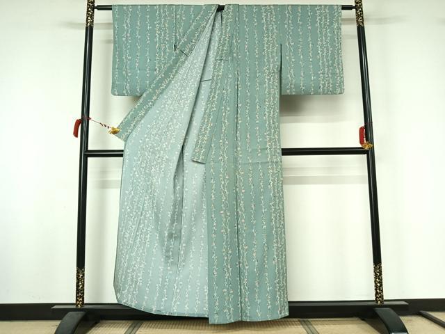 平和屋着物▽上質な小紋 単衣 唐草文 正絹 逸品 AABL9042jh