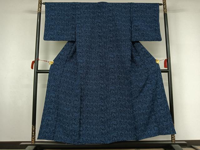 平和屋着物▽小紋 単衣 藍 花鳥文 AABL9054jh