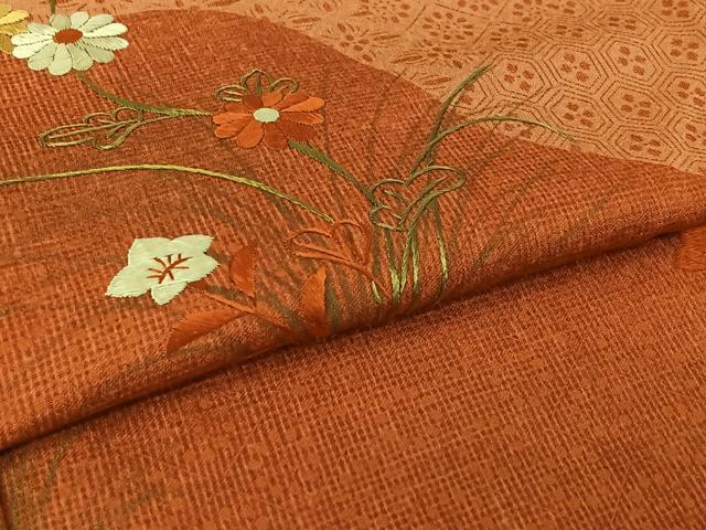 平和屋着物▽訪問着 単衣 刺繍 草花文 正絹 逸品 AABL9055jh