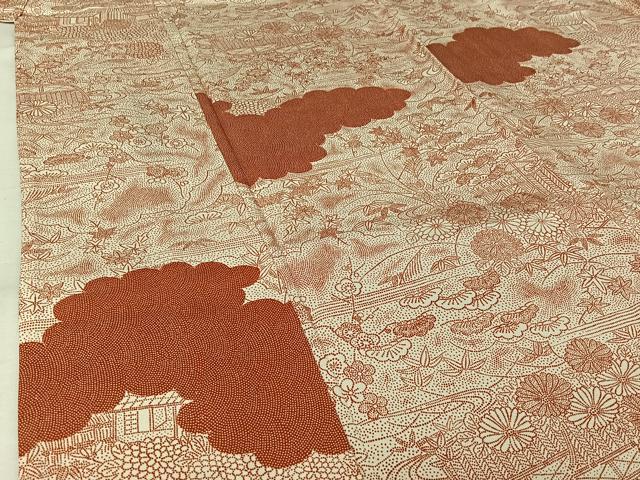 平和屋着物▽上質な小紋 単衣 風景松竹梅文 正絹 逸品 AABL9066jh