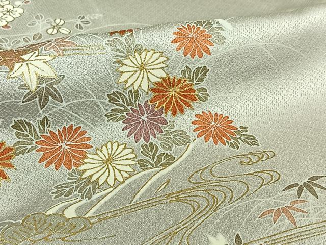 平和屋着物▽訪問着 単衣 駒刺繍 流水花文 金彩 正絹 逸品 AABL9067jh