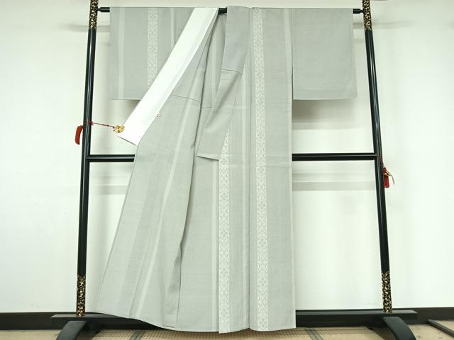 平和屋着物▽訪問着 本塩沢 単衣 110亀甲 花間道 正絹 逸品 AABL9081jh