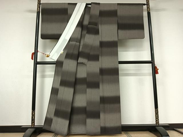 平和屋着物▽上質な紬 単衣 横段文 正絹 逸品 AABL9086jh