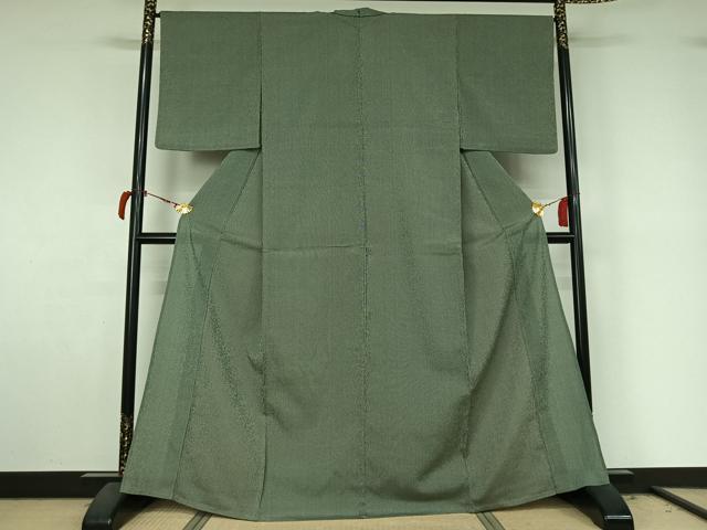 平和屋着物▽お召 単衣 格子 正絹 逸品 AABL9087jh