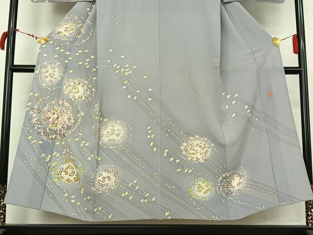 平和屋着物▽本加賀友禅作家 岡崎重雄 訪問着 単衣 草花文 暈し染め 正絹 逸品 AABL9099jh