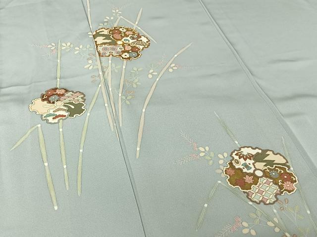 平和屋着物▽訪問着 単衣 駒刺繍 雪輪花文 金彩 正絹 逸品 AABL9103jh