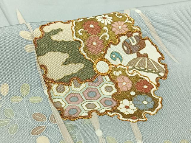 平和屋着物▽訪問着 単衣 駒刺繍 雪輪花文 金彩 正絹 逸品 AABL9103jh