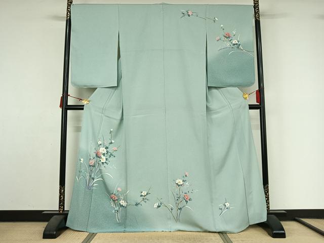 平和屋着物▽訪問着 単衣 友禅 枝花文 暈し染め 正絹 逸品 未使用 AABL9104jh