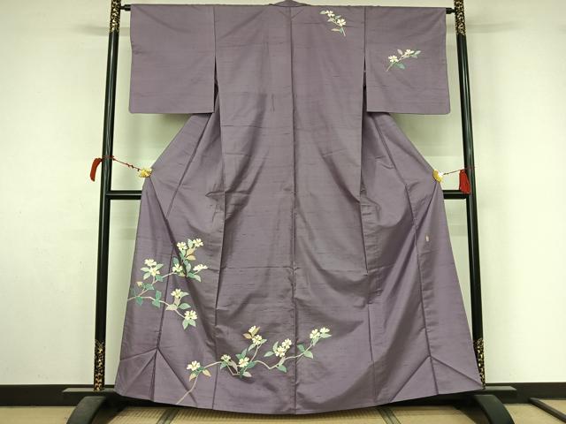 平和屋着物▽本加賀友禅作家 成竹登茂男 訪問着 白山紬 単衣 枝花文 正絹 逸品 AABL9108jh