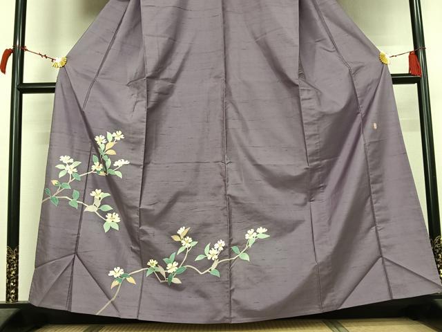 平和屋着物▽本加賀友禅作家 成竹登茂男 訪問着 白山紬 単衣 枝花文 正絹 逸品 AABL9108jh