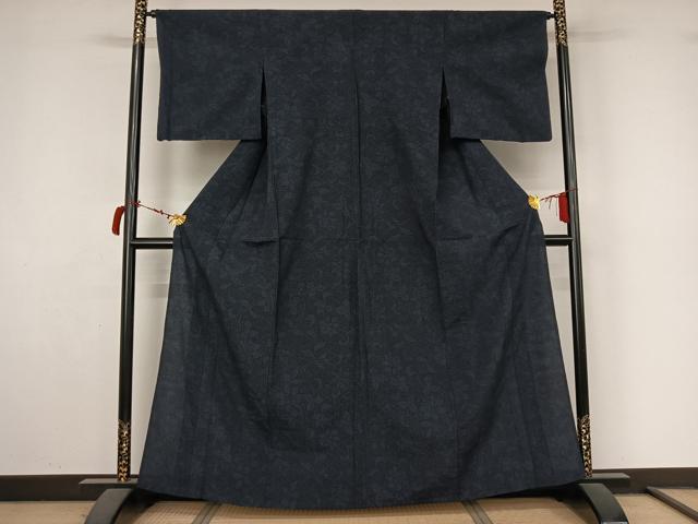 平和屋着物▽本塩沢 単衣 110亀甲 草花文 正絹 逸品 AABL9112jh