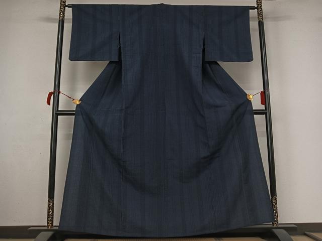 平和屋着物▽本塩沢 単衣 110亀甲 変わり縞 正絹 逸品 未使用 AABL9113jh