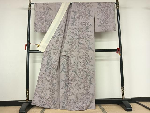 平和屋着物▽小千谷紬 単衣 草花文 正絹 逸品 AABL9121jh