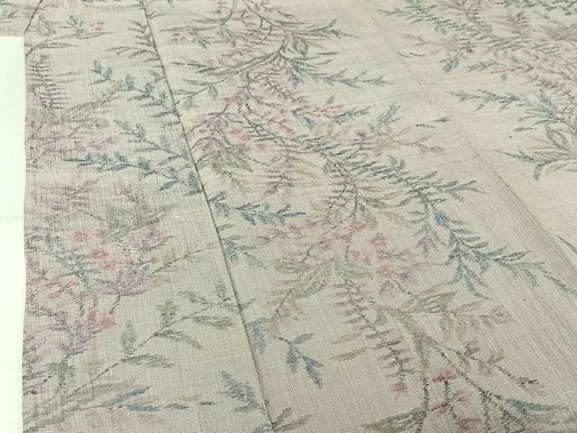 平和屋着物▽小千谷紬 単衣 草花文 正絹 逸品 AABL9121jh