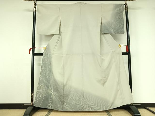 平和屋着物▽藤倉守正 本塩沢 単衣 幾何学文様 正絹 逸品 AABL9128jh