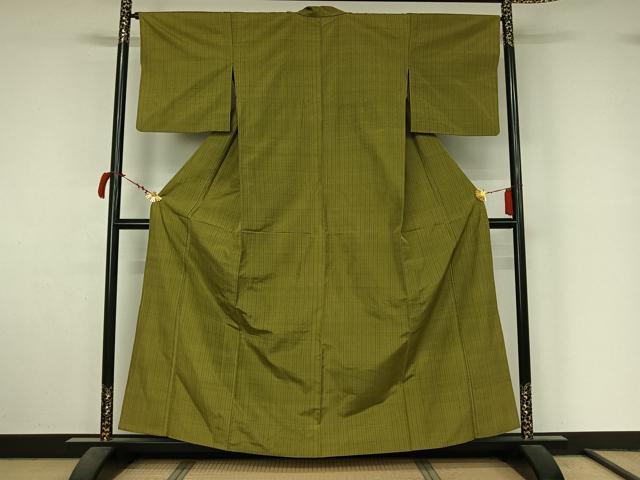平和屋着物▽上質な紬 単衣 縞 正絹 逸品 AABL9130jh