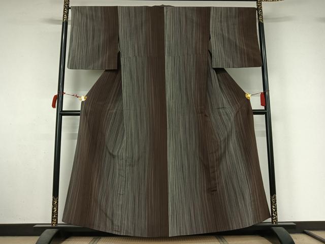平和屋着物▽本塩沢 やまだ織 200色 単衣 縞 正絹 逸品 AABL9132jh