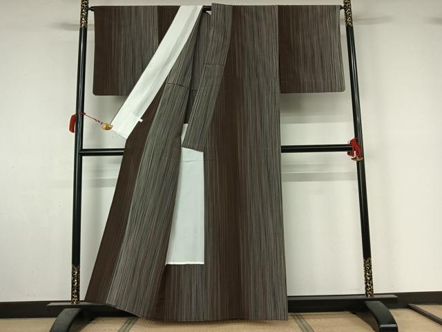 平和屋着物▽本塩沢 やまだ織 200色 単衣 縞 正絹 逸品 AABL9132jh