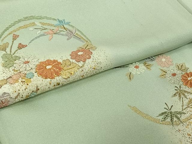 平和屋着物▽訪問着 単衣 駒刺繍 竹屋町刺繍 花丸文 暈し染め 金糸 金彩 正絹 逸品 AABL9140jh